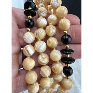 Vintage Mother of Pearl Onyx Necklace NICE 30"